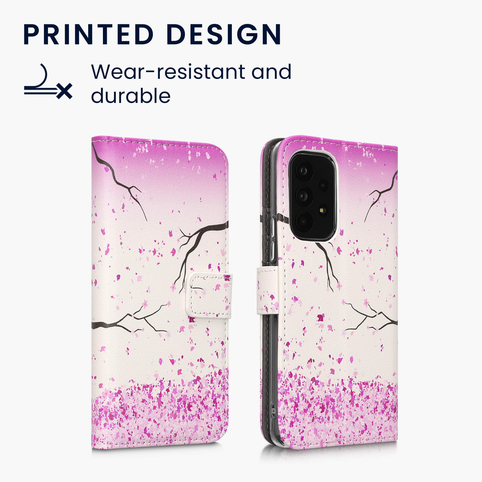 KW Samsung Galaxy A53 5G Θήκη Πορτοφόλι Stand - Design Cherry Blossom Petals - White / Dusty Pink - 58008.05
