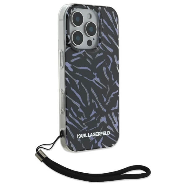 Karl Lagerfeld iPhone 16 Pro Max - Zebra with Cord - Σκληρή Θήκη με Πλαίσιο Σιλικόνης και Λουράκι - Purple - KLHCP16XHZBPKCCU