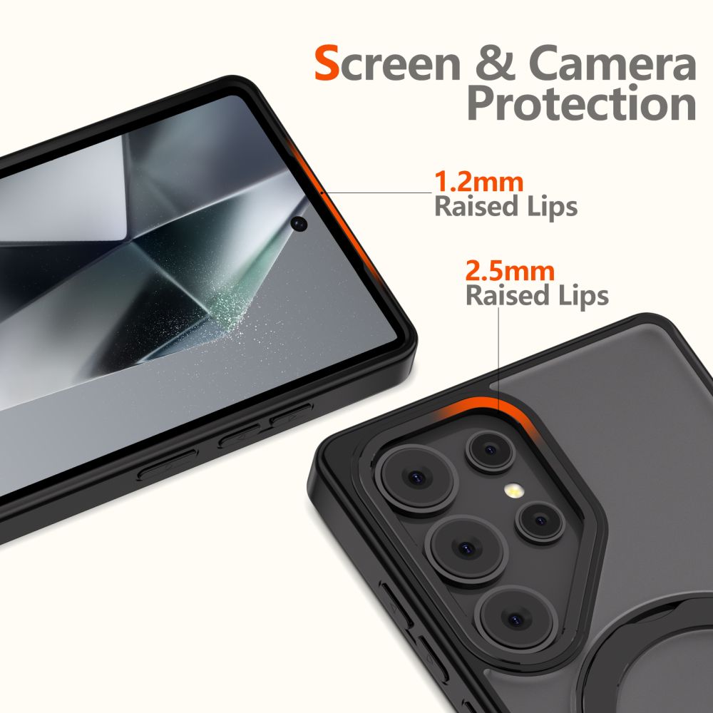 Tech-Protect Samsung Galaxy S25 Ultra MagRing - Σκληρή MagSafe Θήκη με Περιστρεφόμενο Δαχτυλίδι Συγκράτησης / Stand - Matte Black / Ημιδιάφανη