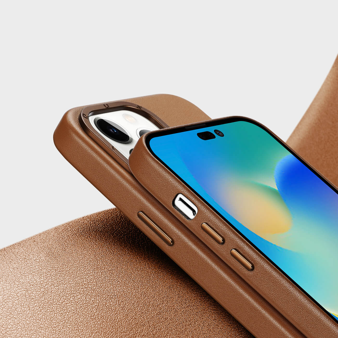 Dux Ducis iPhone 14 Pro Grit Leather Case Θήκη με Επένδυση Συνθετικού Δέρματος και MagSafe - Brown