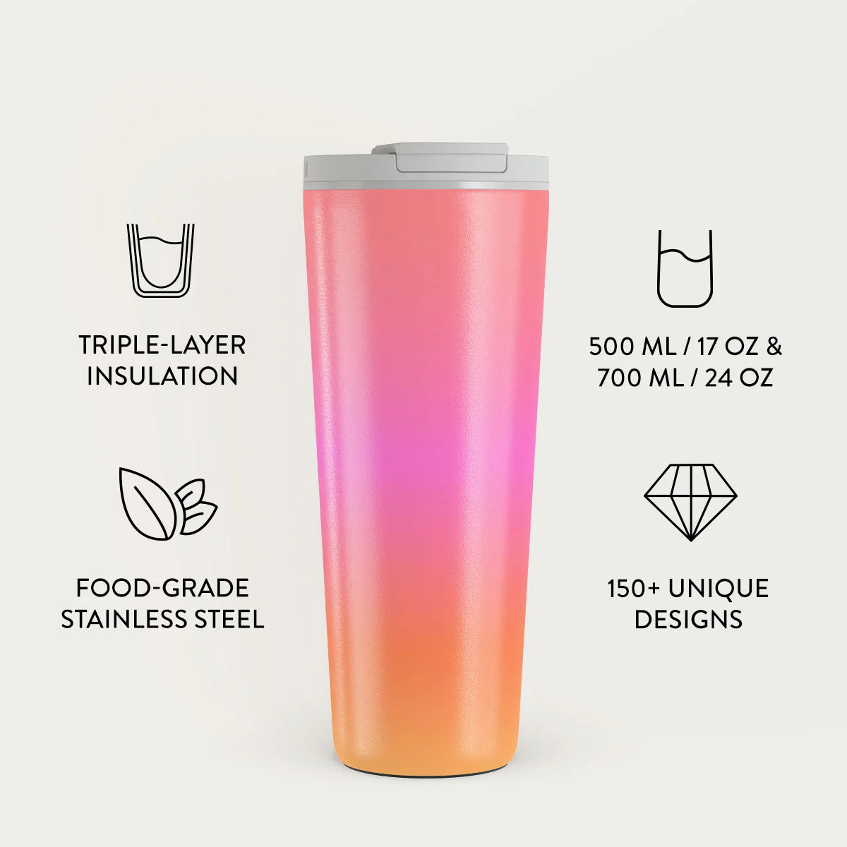 Burga Κούπα Θερμός από Ανοξείδωτο Ατσάλι - Flap Lid - 700ml - Sunset Club