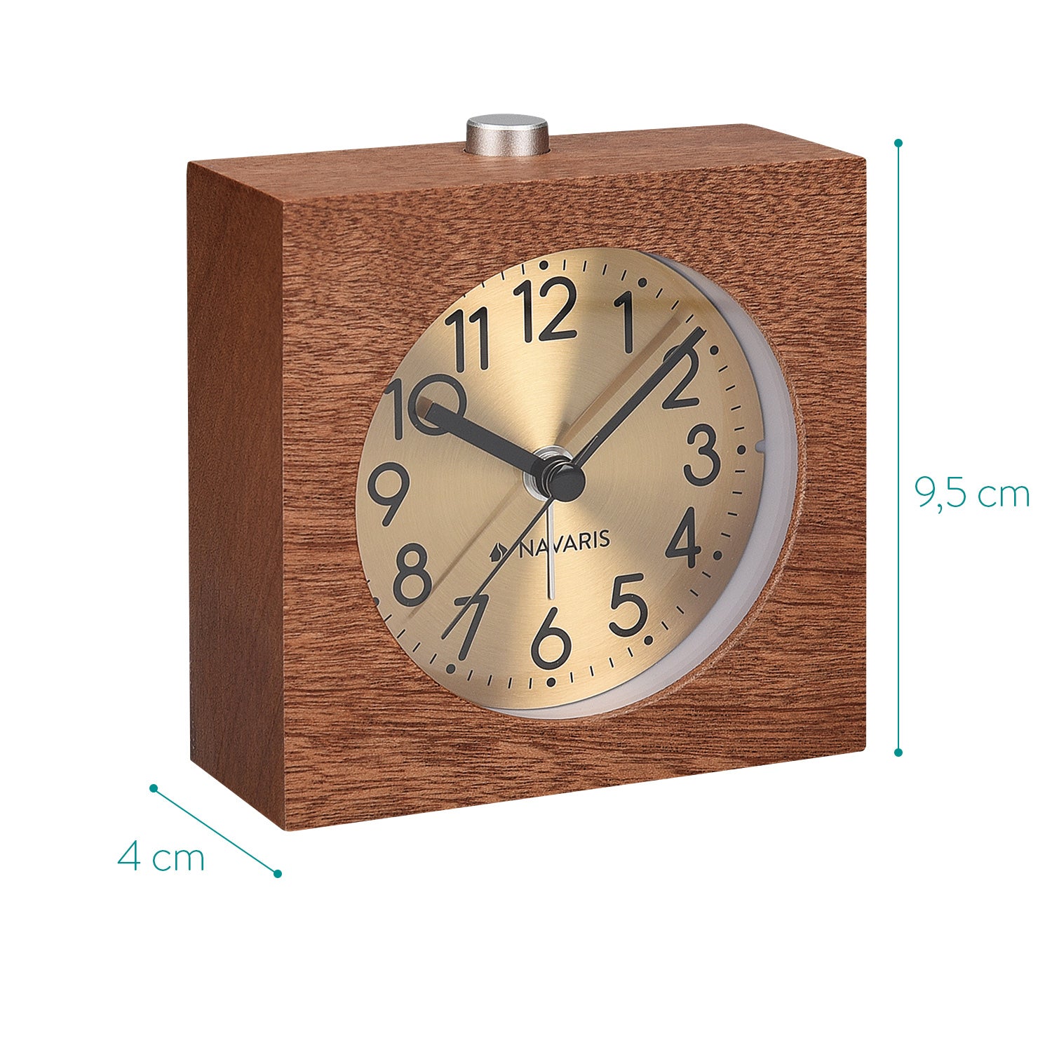 Navaris Analogue Wood Alarm Clock Design Square - Αναλογικό Επιτραπέζιο Ρολόι και Ξυπνητήρι - Gold / Dark Brown - 46229.18