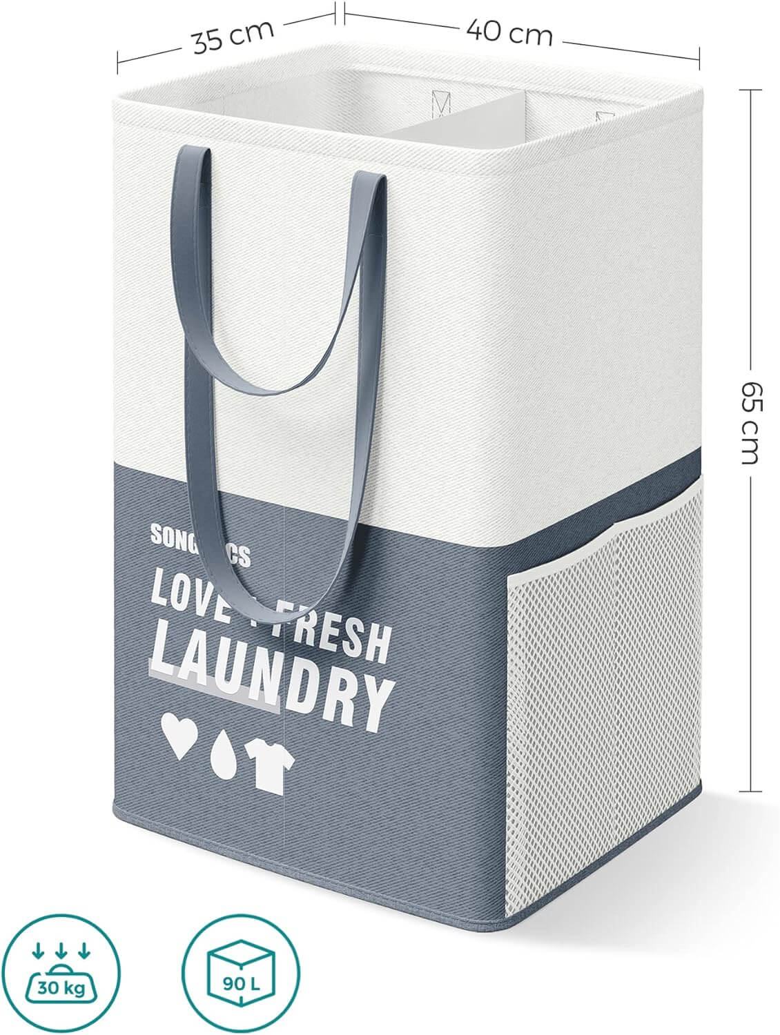 Songmics Υφασμάτινο Καλάθι Απλύτων με 2 Διαμερίσματα - Dark Blue - LCB209Q11