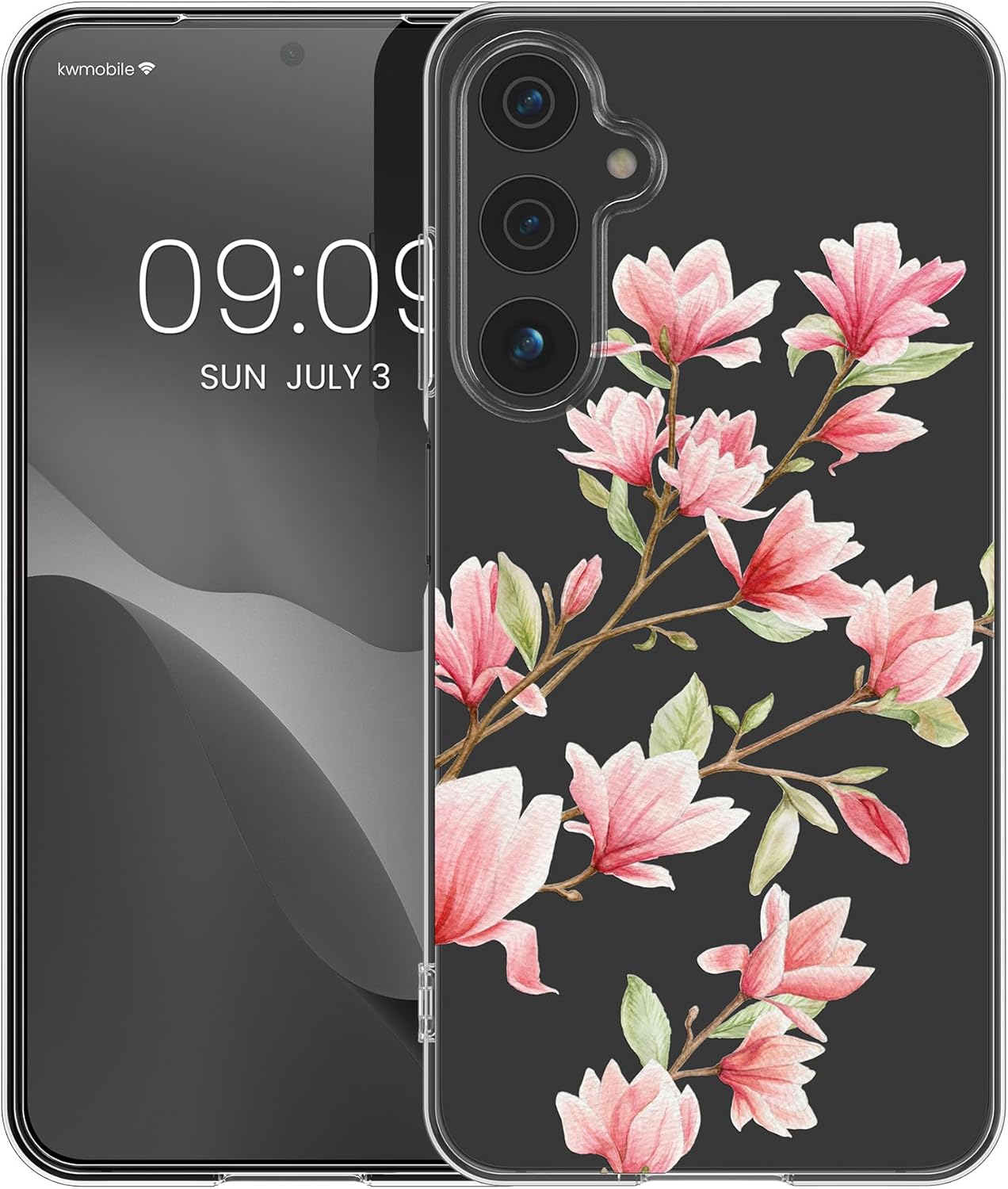 KW Samsung Galaxy A15 4G / A15 5G Λεπτή Θήκη Σιλικόνης TPU - Design Magnolias - Pink / White / Διάφανη