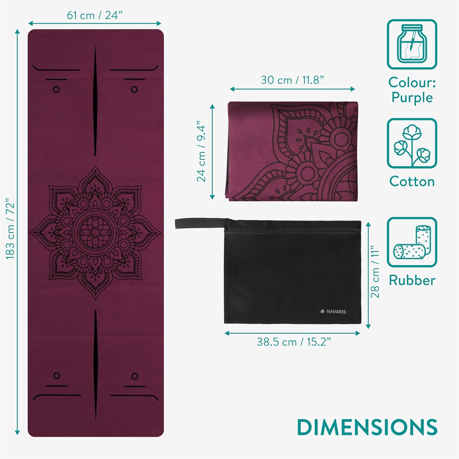 Navaris Αναδιπλούμενο Στρώμα Γυμναστικής με Τσάντα Μεταφοράς - 1.5mm Πάχος - Purple