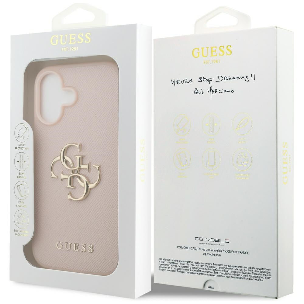 Guess iPhone 17 - Grained Big 4G and Classic Logo - Σκληρή Θήκη με Επένδυση από Οικολογικό Δέρμα - Pink - GUHCP17SPGT4MBP