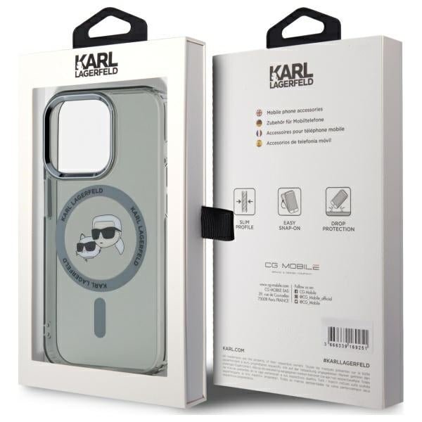 Karl Lagerfeld iPhone 15 Pro Max - IML Metal Karl and Choupette Head - Σκληρή Θήκη με Πλαίσιο Σιλικόνης και MagSafe - Black - KLHMP15XHLSKCK