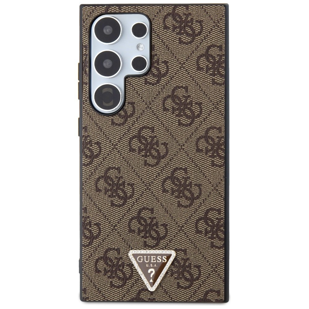 Guess Samsung Galaxy S24 Ultra - 4G Triangle Strass Logo Θήκη με Επένδυση Συνθετικού Δέρματος - Brown - GUHCS24LPGS4TDW