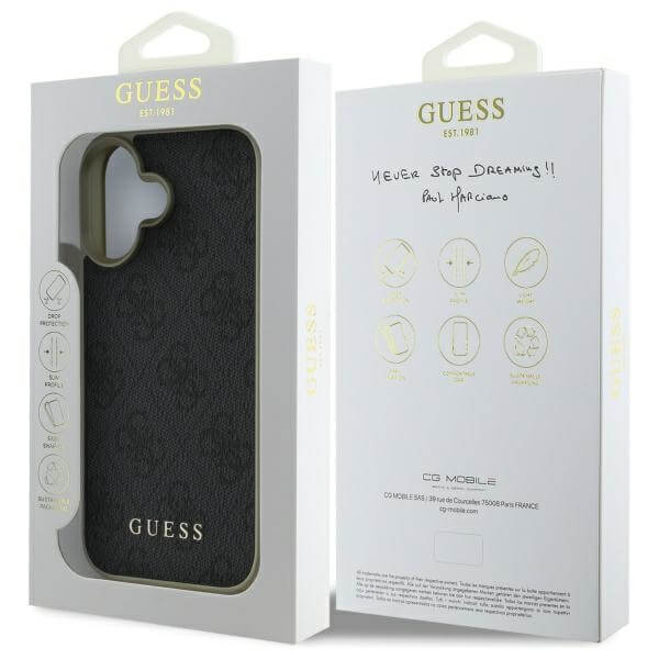 Guess iPhone 16 - 4G Charms Collection - Θήκη με Επένδυση Συνθετικού Δέρματος - Black - GUHCP16SGF4GGR