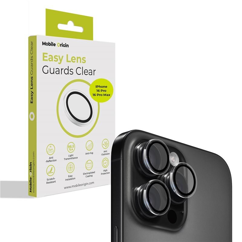 Mobile Origin Easy Lens Guards iPhone 16 Pro / iPhone 16 Pro Max - Προστασία Κάμερας - Αντιχαρακτικό Γυαλί - Διάφανο
