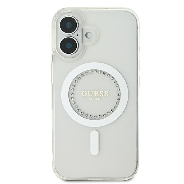 Guess iPhone 16 - IML Rhinestones - MagSafe Σκληρή Θήκη με Πλαίσιο Σιλικόνης - White - GUHMP16SPFTDTEH