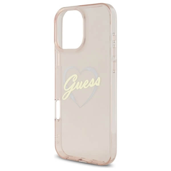 Guess iPhone 16 Pro - IML Heart - Σκληρή Θήκη με Πλαίσιο Σιλικόνης - Pink - GUHCP16LHCHGSPP