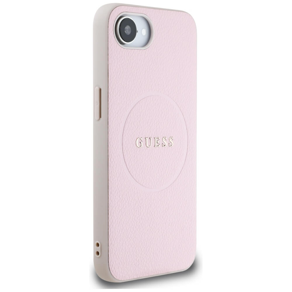 Guess iPhone 16e - Grained Ring MagSafe - Σκληρή Θήκη από Οικολογικό Δέρμα - Pink - GUHMPSE4PGHSMMP