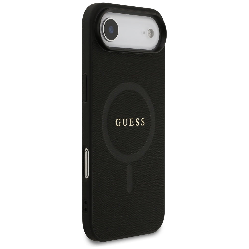 Guess iPhone Air - Saffiano Classic Logo MagSafe - Σκληρή Θήκη με Πλαίσιο Σιλικόνης και Επένδυση Οικολογικού Δέρματος - Black - GUHMP17MPSAHMCK