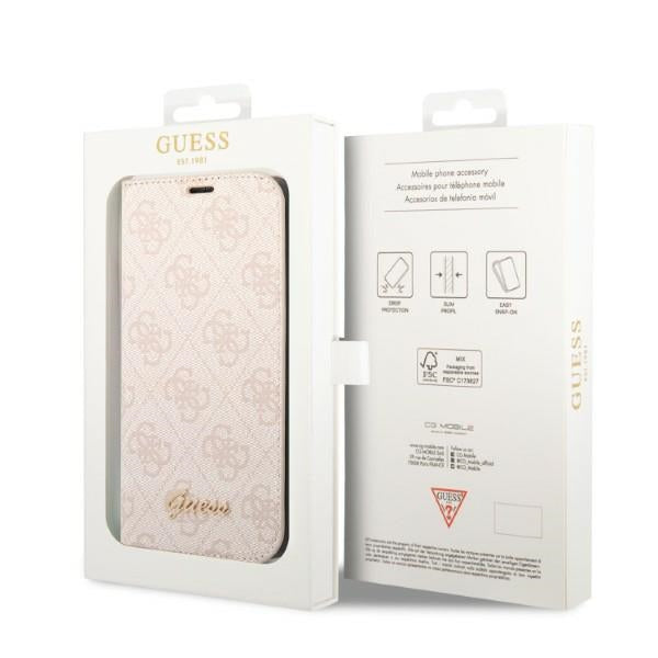 Guess iPhone 14 Pro Max 4G Vintage Gold Logo Θήκη Βιβλίο από Συνθετικό Δέρμα - Pink - GUBKP14XHG4SHP