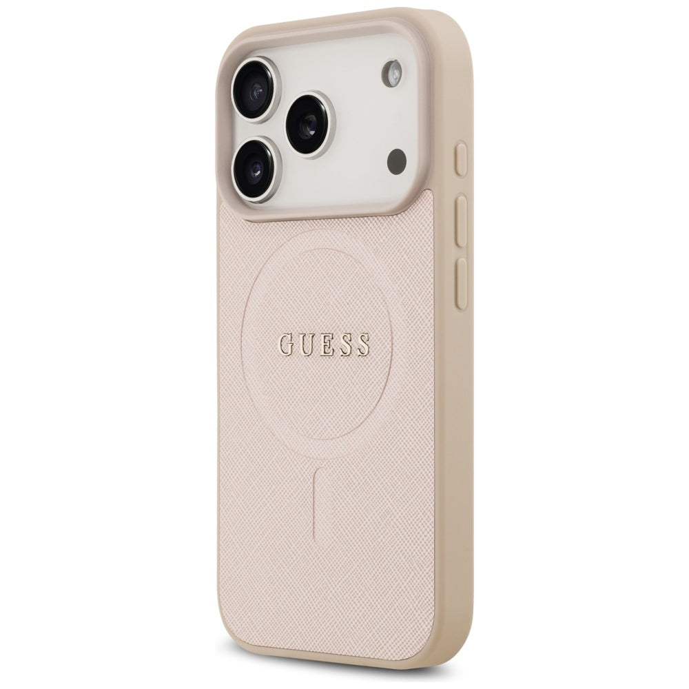 Guess iPhone 17 Pro - Saffiano Classic Logo MagSafe - Σκληρή Θήκη με Πλαίσιο Σιλικόνης και Επένδυση Οικολογικού Δέρματος - Pink - GUHMP17LPSAHMCP