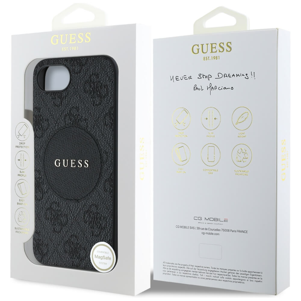 Guess iPhone 16e - 4G Circle Classic Logo - MagSafe Θήκη με Επένδυση Συνθετικού Δέρματος - Black - GUHMPSE4P4PGRSGK