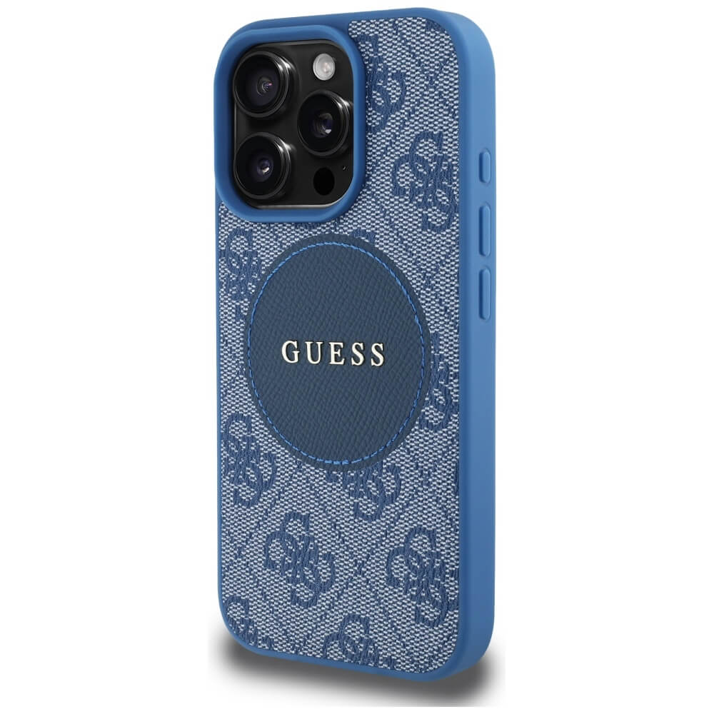 Guess iPhone 16 Pro Max - 4G Circle Classic Logo - MagSafe Θήκη με Επένδυση Συνθετικού Δέρματος - Blue - GUHMP16XP4PGRSGB