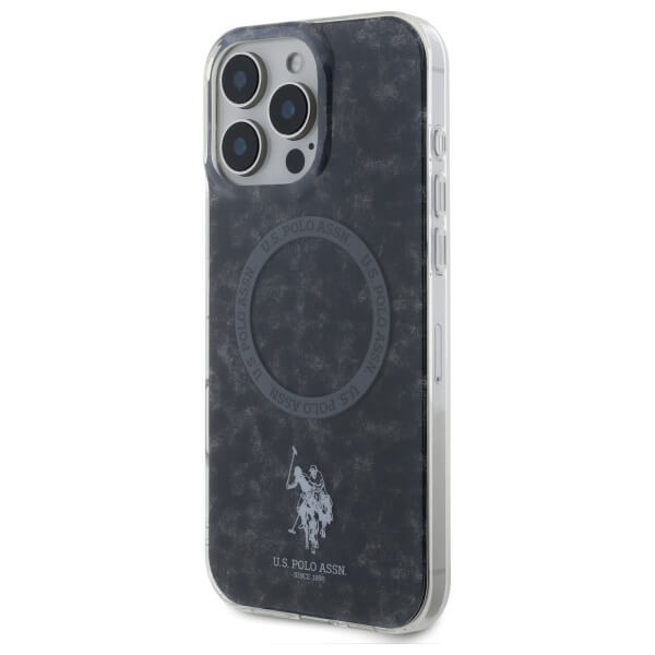 US Polo iPhone 16 Pro - IML Ring - MagSafe Σκληρή Θήκη με Πλαίσιο Σιλικόνης - Black - USHMP16LHOCLDPK