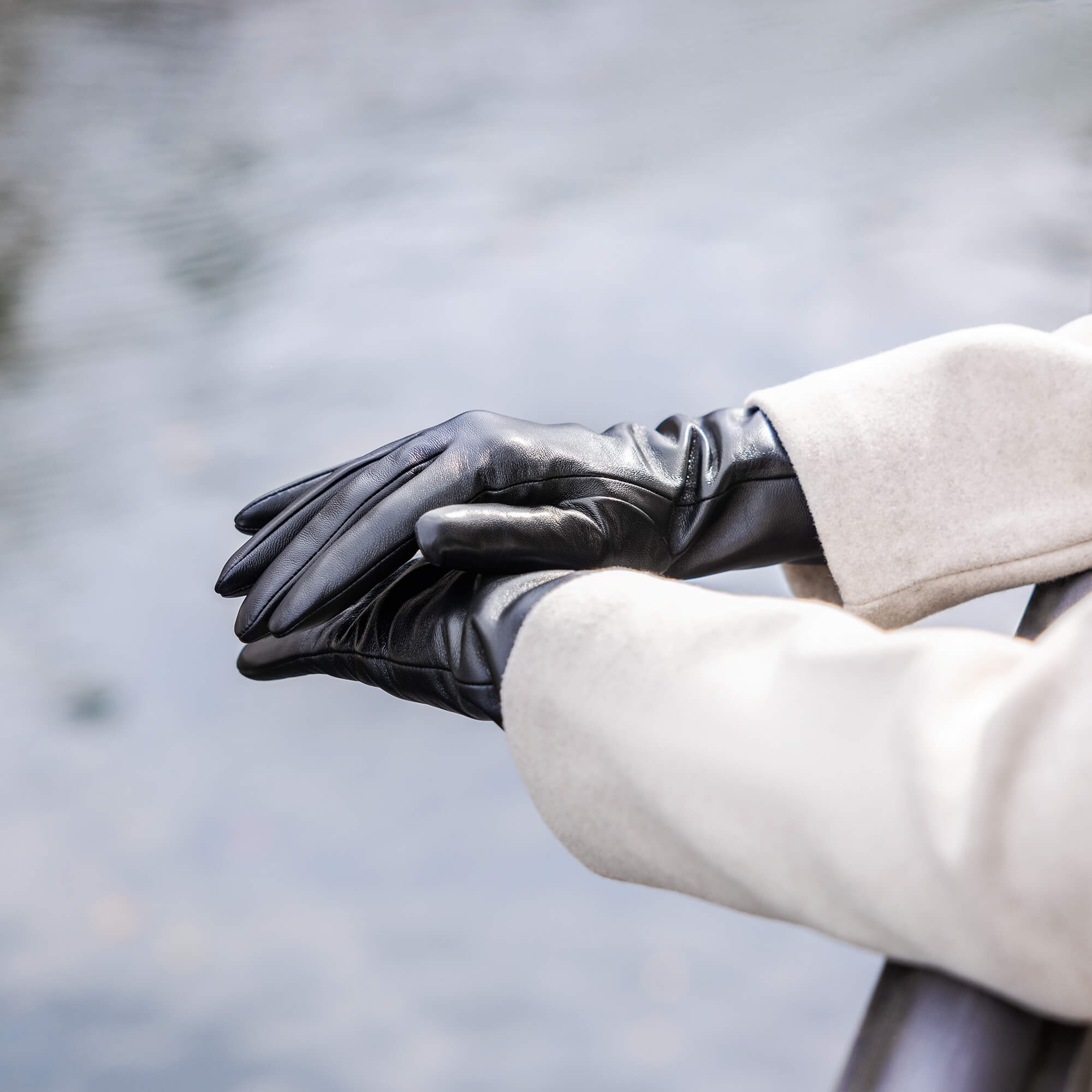 Navaris Γυναικεία Γάντια από Δέρμα Νάπα με Πλεκτή Μανσέτα - Small - Black - 54703.10.01