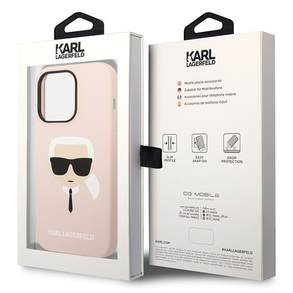 Karl Lagerfeld iPhone 14 Pro Max Silicone Karl's Head MagSafe Θήκη Σιλικόνης με MagSafe - Light Pink - KLHMP14XSLKHLP