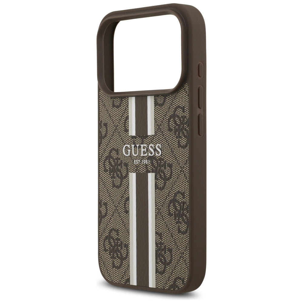 Guess iPhone 17 Pro - 4G Printed Stripes MagSafe - Θήκη με Επένδυση Συνθετικού Δέρματος - Brown - GUHMP17LP4RPSW