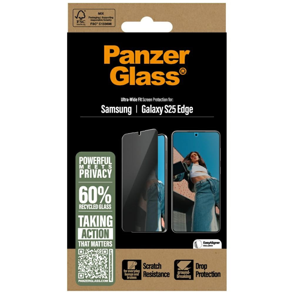 PanzerGlass Samsung Galaxy S25 Edge Privacy Ultra-Wide Fit Full Screen Αντιχαρακτικό Γυαλί Οθόνης - Black
