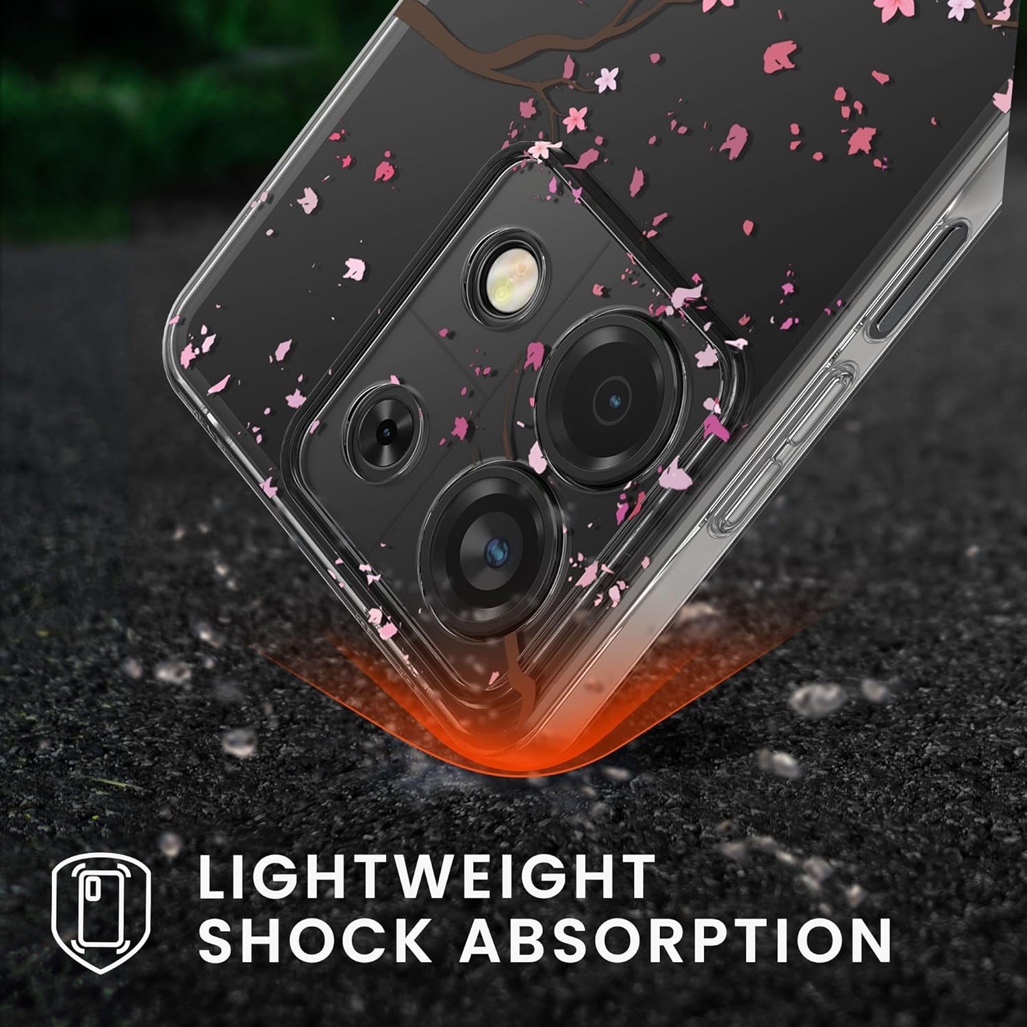 KW Xiaomi Redmi Note 13 5G Θήκη Σιλικόνης TPU με Αντιχαρακτικό Γυαλί - Design Cherry Blossoms Petals - Pink / Dark Brown / Διάφανη