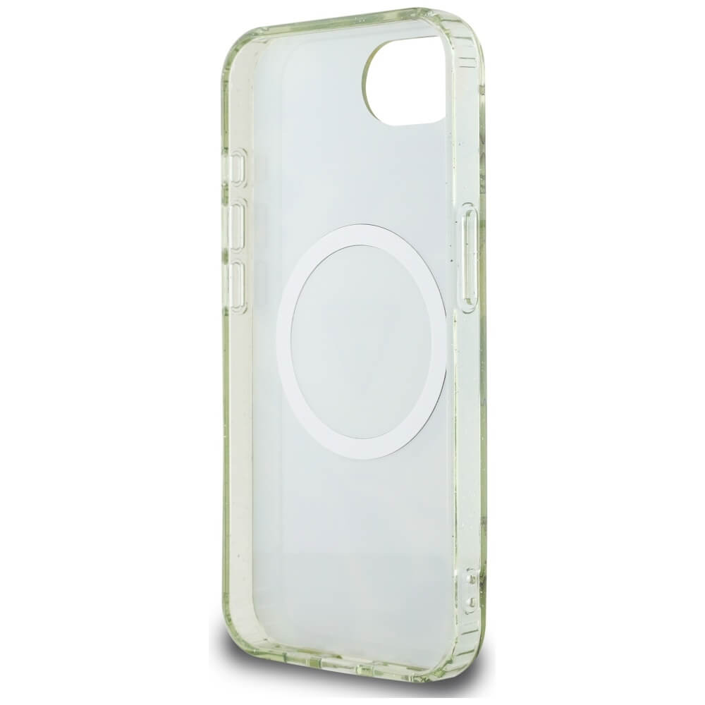 Guess iPhone 16e - IML Metal Glitter Flowers Triangle MagSafe - Σκληρή Θήκη με Πλαίσιο Σιλικόνης και MagSafe - Green - GUHMPSE4HFLPEDN