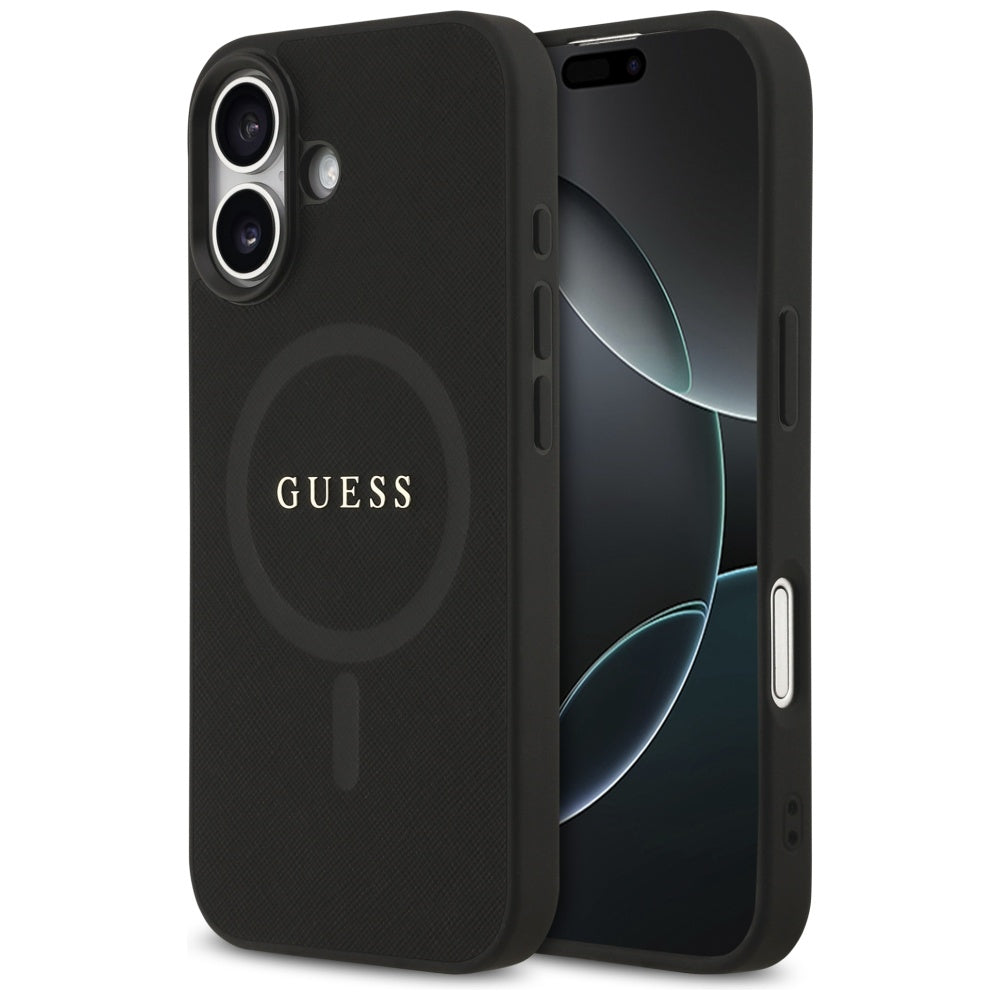 Guess iPhone 17 - Saffiano Classic Logo MagSafe - Σκληρή Θήκη με Πλαίσιο Σιλικόνης και Επένδυση Οικολογικού Δέρματος - Black - GUHMP17SPSAHMCK