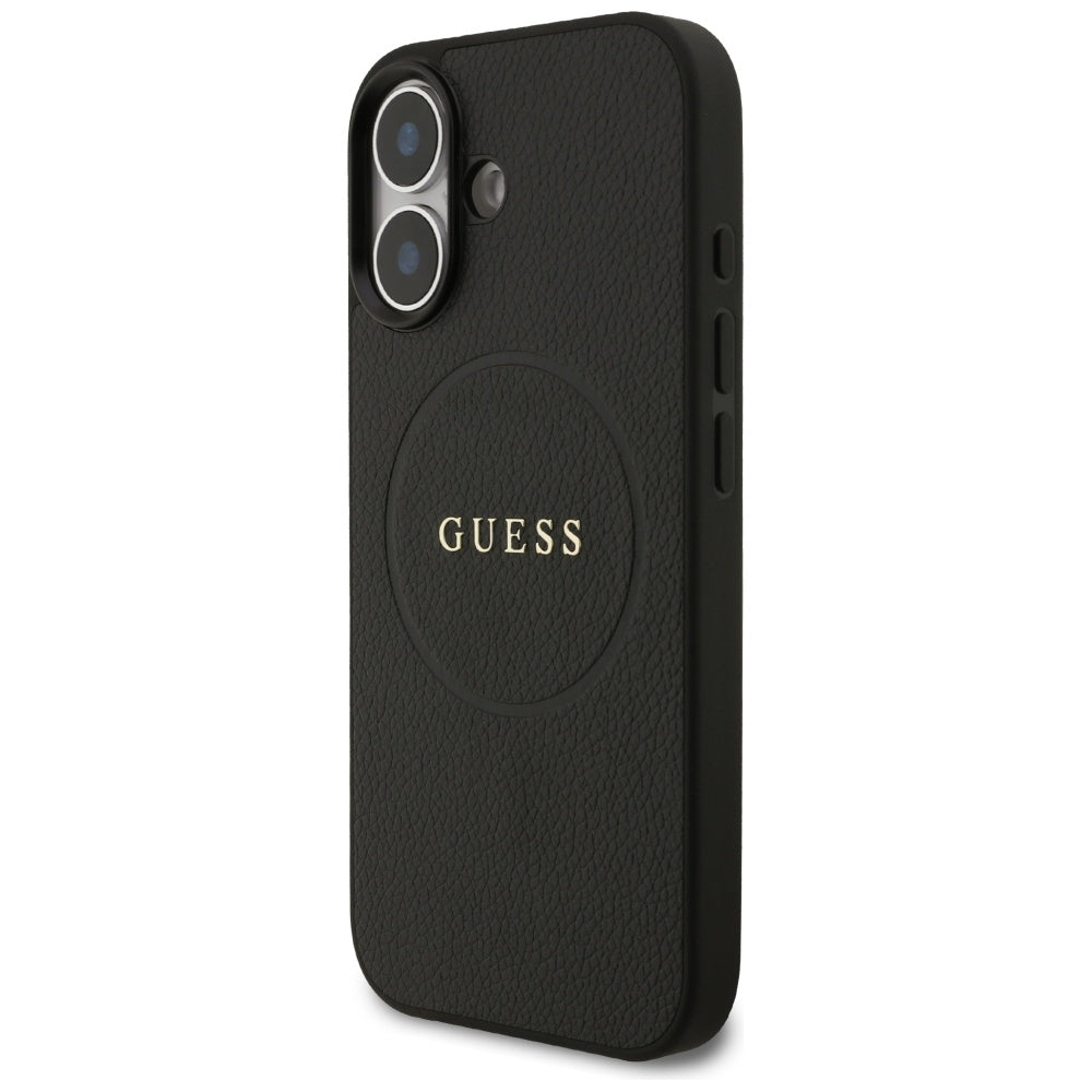 Guess iPhone 17 - Grained Ring MagSafe - Σκληρή Θήκη με Πλαίσιο Σιλικόνης και Οικολογικό Δέρμα - Black - GUHMP17SPGHSMMK