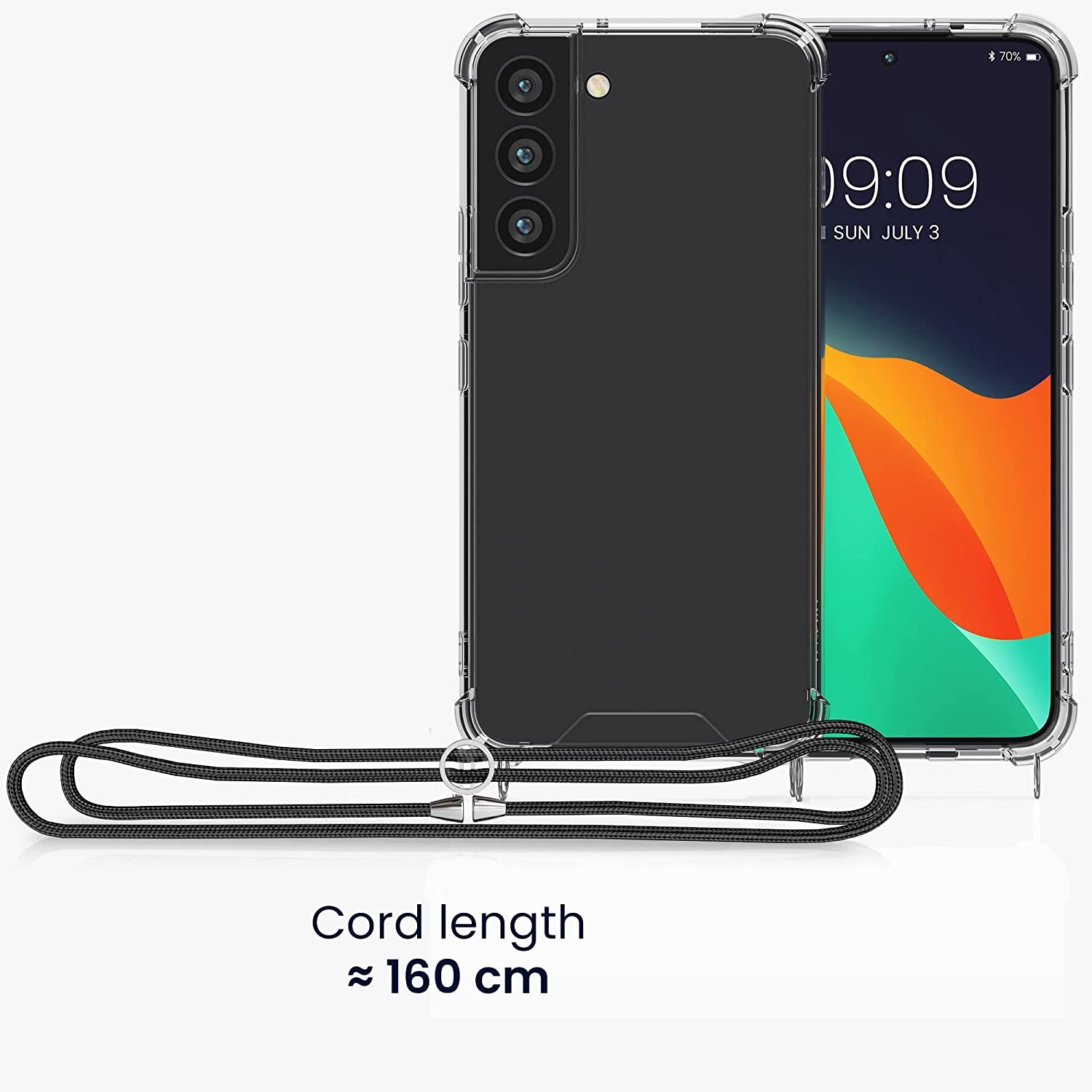 KW Samsung Galaxy S22 Θήκη Σιλικόνης TPU με Λουράκι - Διάφανη / Black - 56759.01