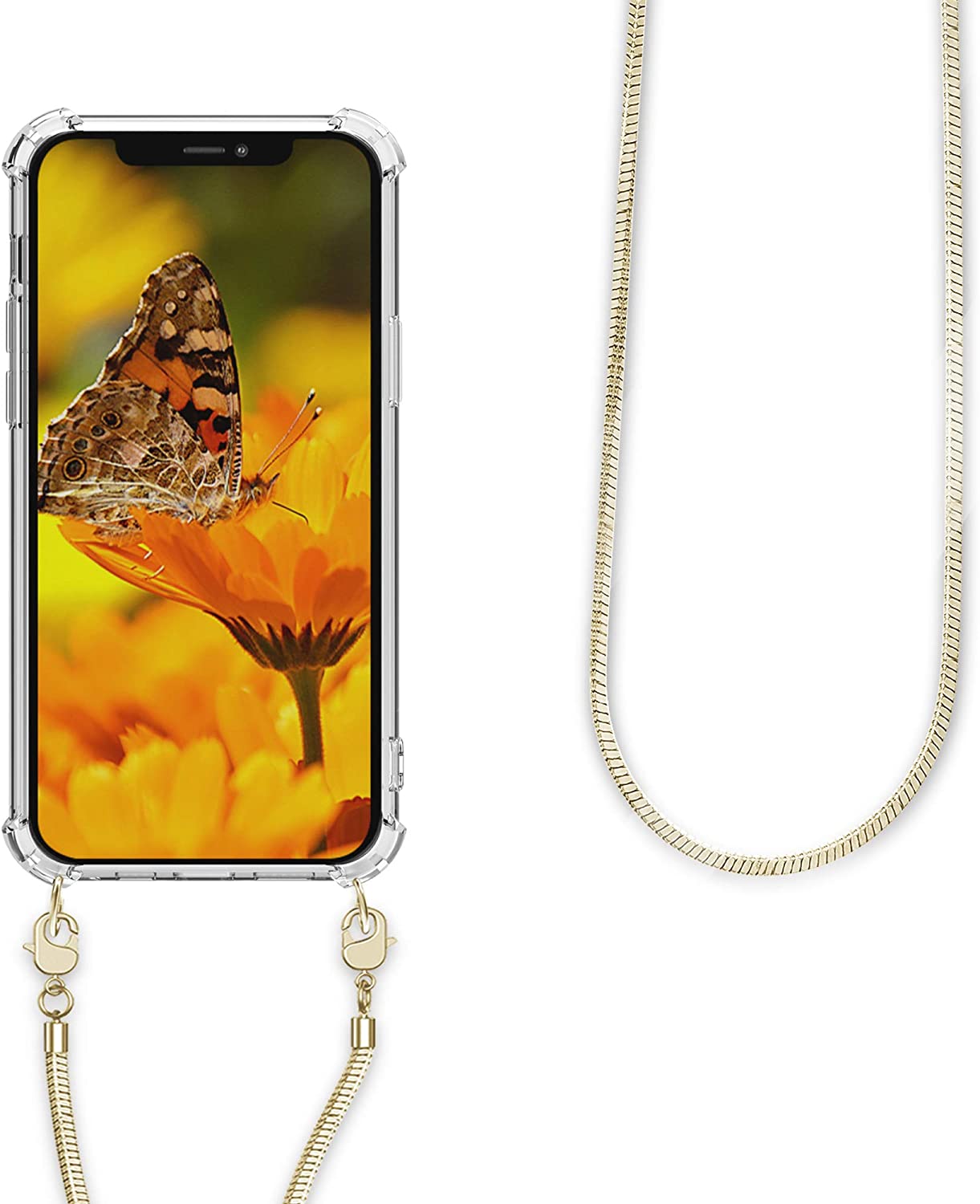 KW iPhone 12 Pro Max Θήκη Σιλικόνης TPU με Μεταλλικό Λουράκι - Διάφανη / Gold - 53889.21