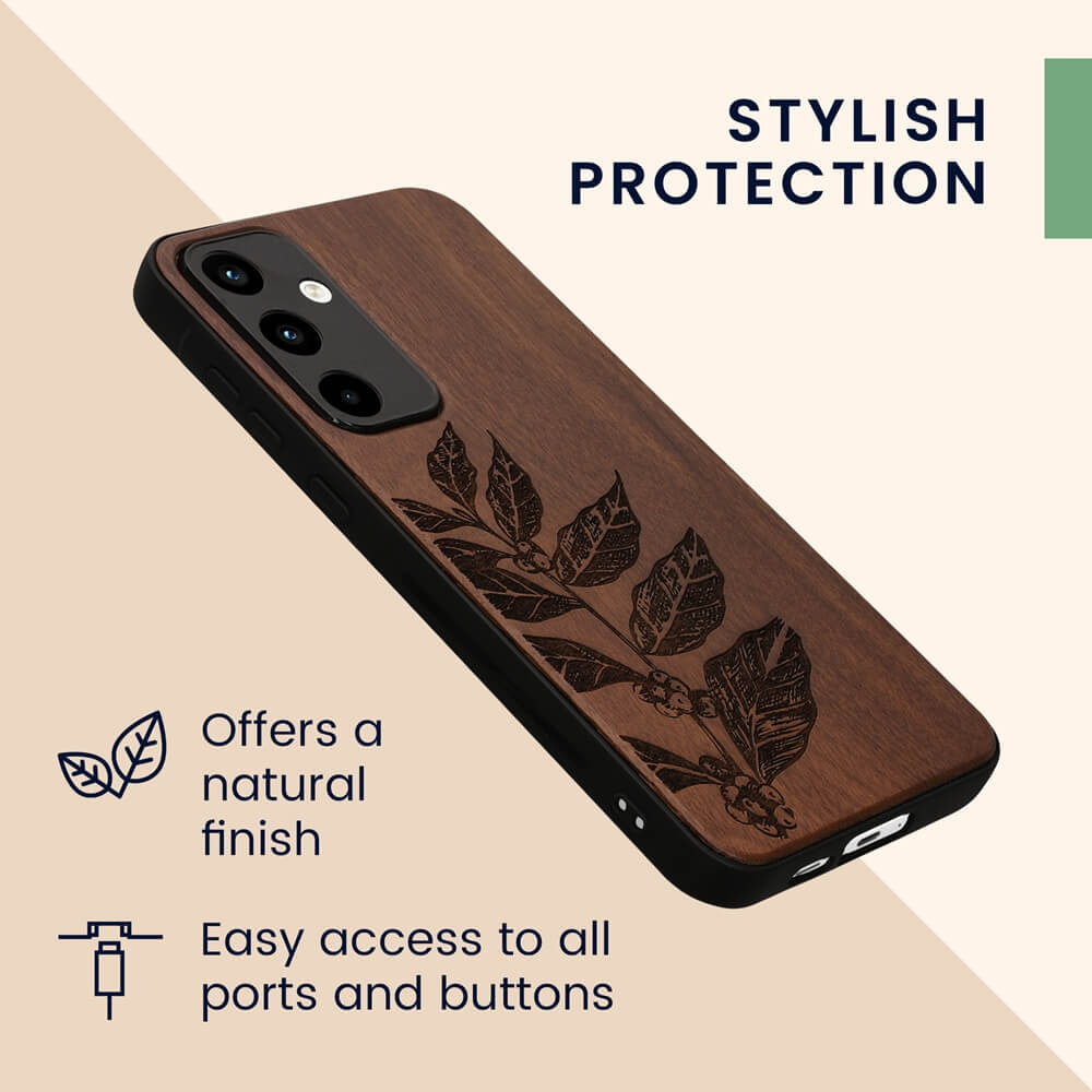 KW Samsung Galaxy A55 5G Θήκη από Φυσικό Ξύλο - Design Leaf Branch - Dark Brown