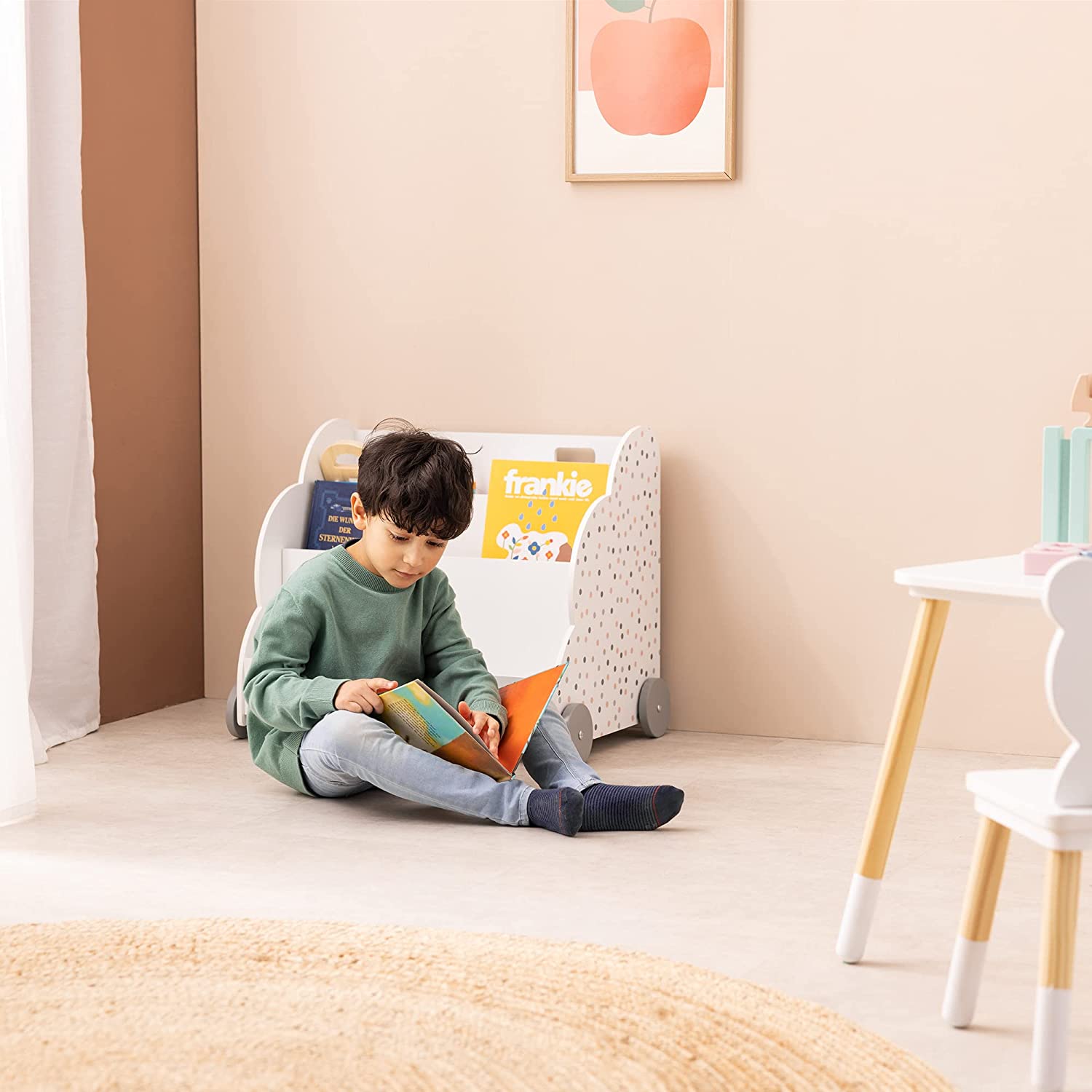 Navaris Παιδικό Κουτί Αποθήκευσης Παιχνιδιών με 3 Διαμερίσματα και Ρόδες - White - Grey / Pink - 55858.01