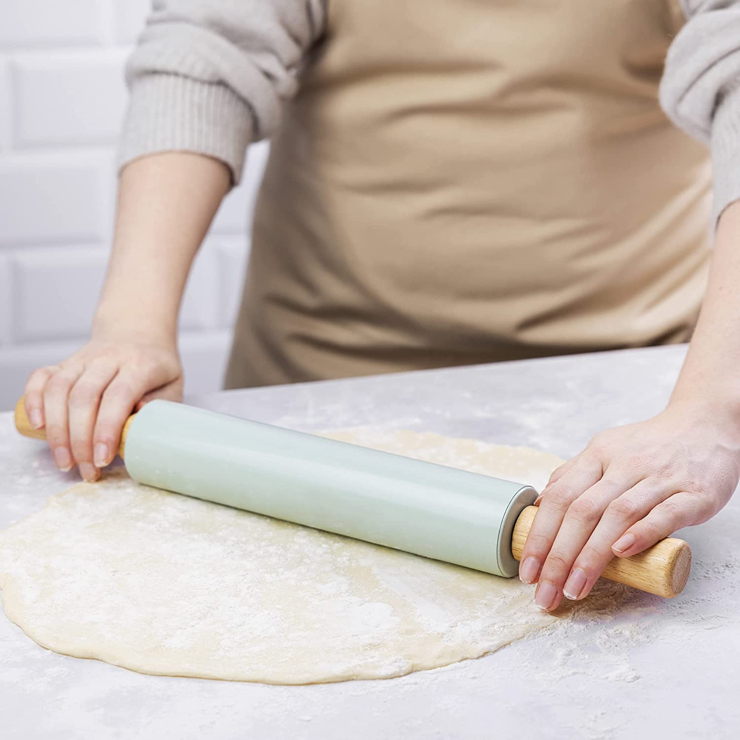 Navaris Πλάστης από Ανοξείδωτο ατσάλι με Ξύλινες Λαβές - Mint Green - 52018.01.71