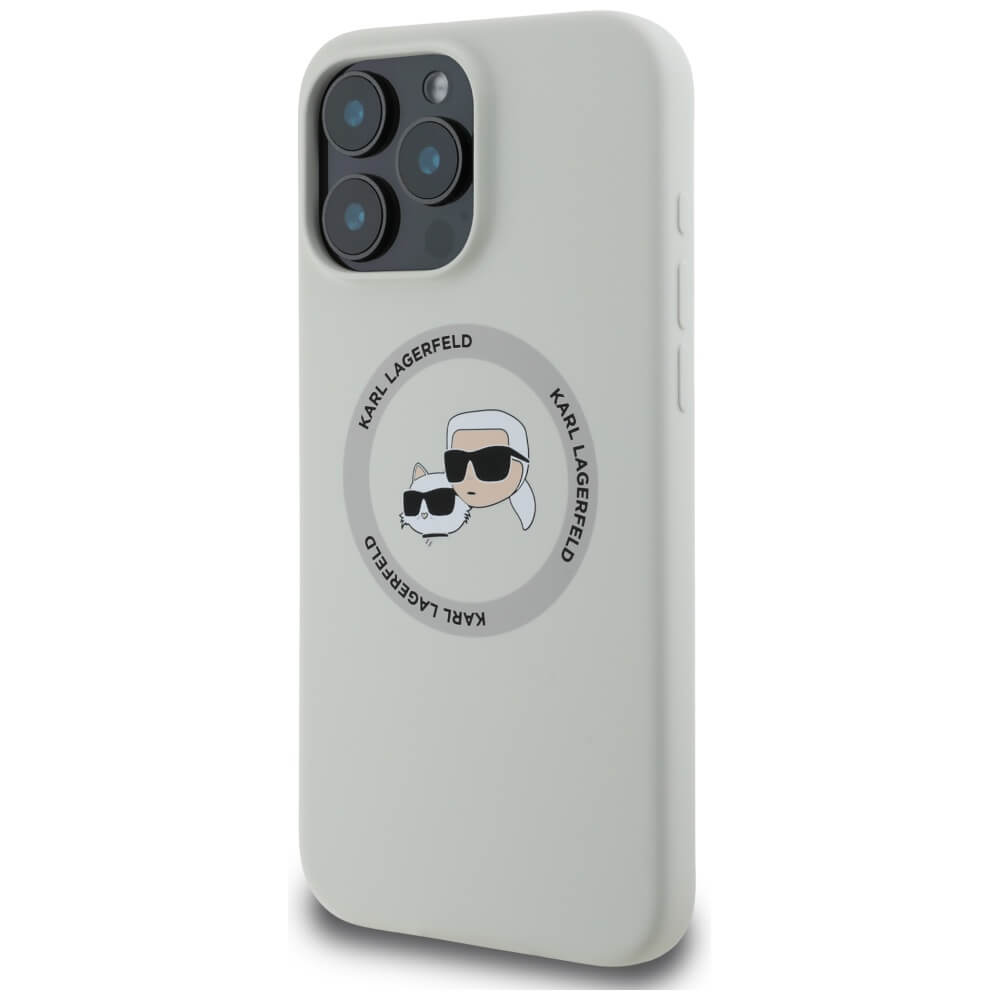 Karl Lagerfeld iPhone 16 Pro Max - Silicone Double Heads and Circle - Σκληρή Θήκη Σιλικόνης με MagSafe - Beige - KLHMP16XSKCHTCE