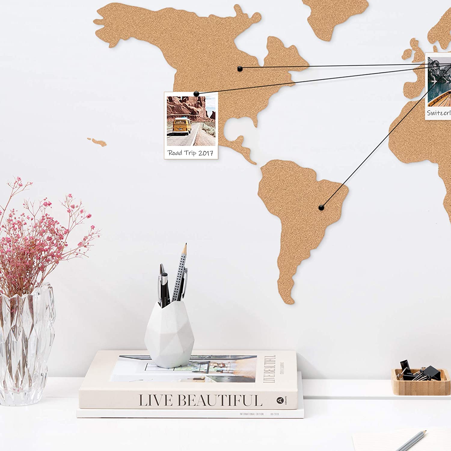 Navaris Cork Notice Board - Πίνακας Ανακοινώσεων με Πινέζες - Design World Map - Brown - 53172.1