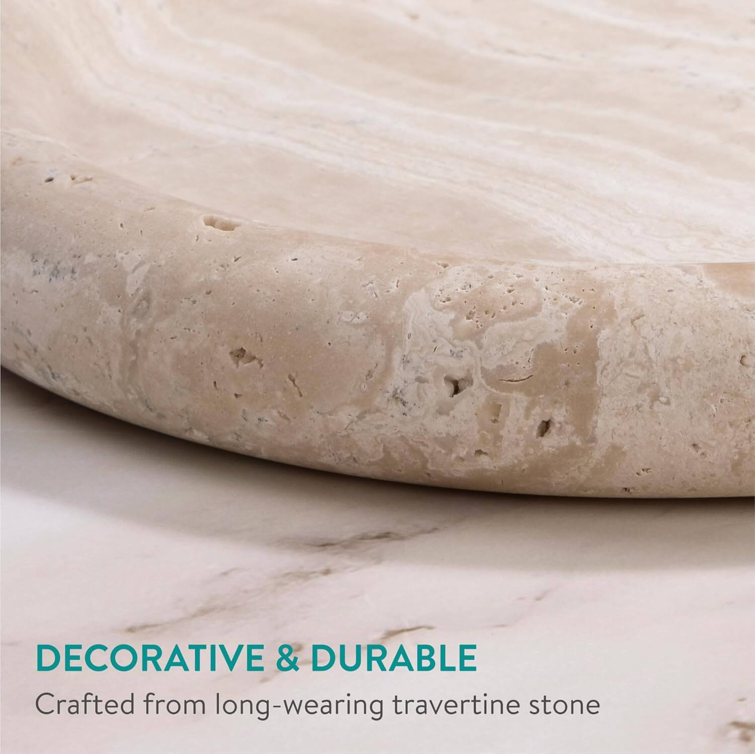 Navaris Στρόγγυλος Διακοσμητικός Δίσκος από Φυσική Πέτρα Τραβερτίνη - 20 x 2,5 cm - Beige Natural