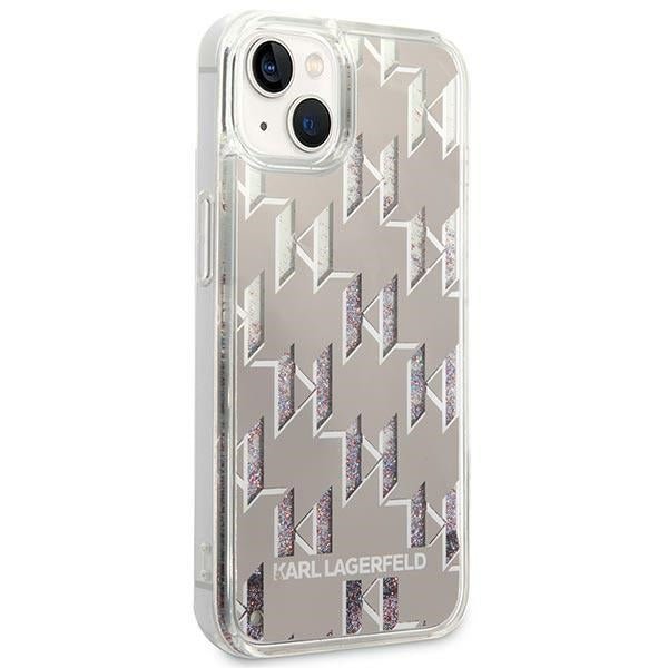 Karl Lagerfeld iPhone 14 - Liquid Glitter Monogram Σκληρή Θήκη με Πλαίσιο Σιλικόνης - Silver - KLHCP14SLMNMS