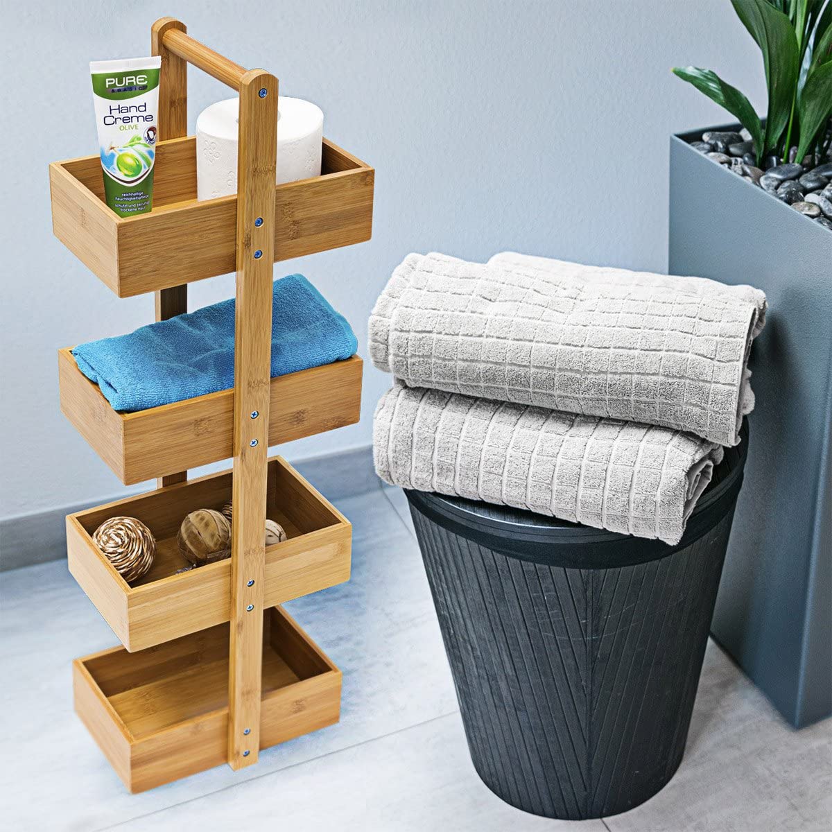 Relaxdays Ράφι Μπάνιου με 4 Διαμερίσματα από Bamboo - Natural - 4052025190217