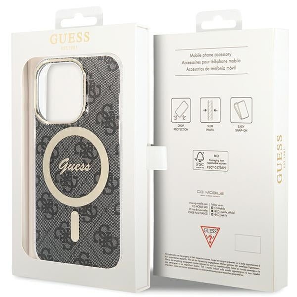 Guess iPhone 15 Pro IML 4G MagSafe Σκληρή Θήκη με Πλαίσιο Σιλικόνης και MagSafe - Black - GUHMP15LH4STK