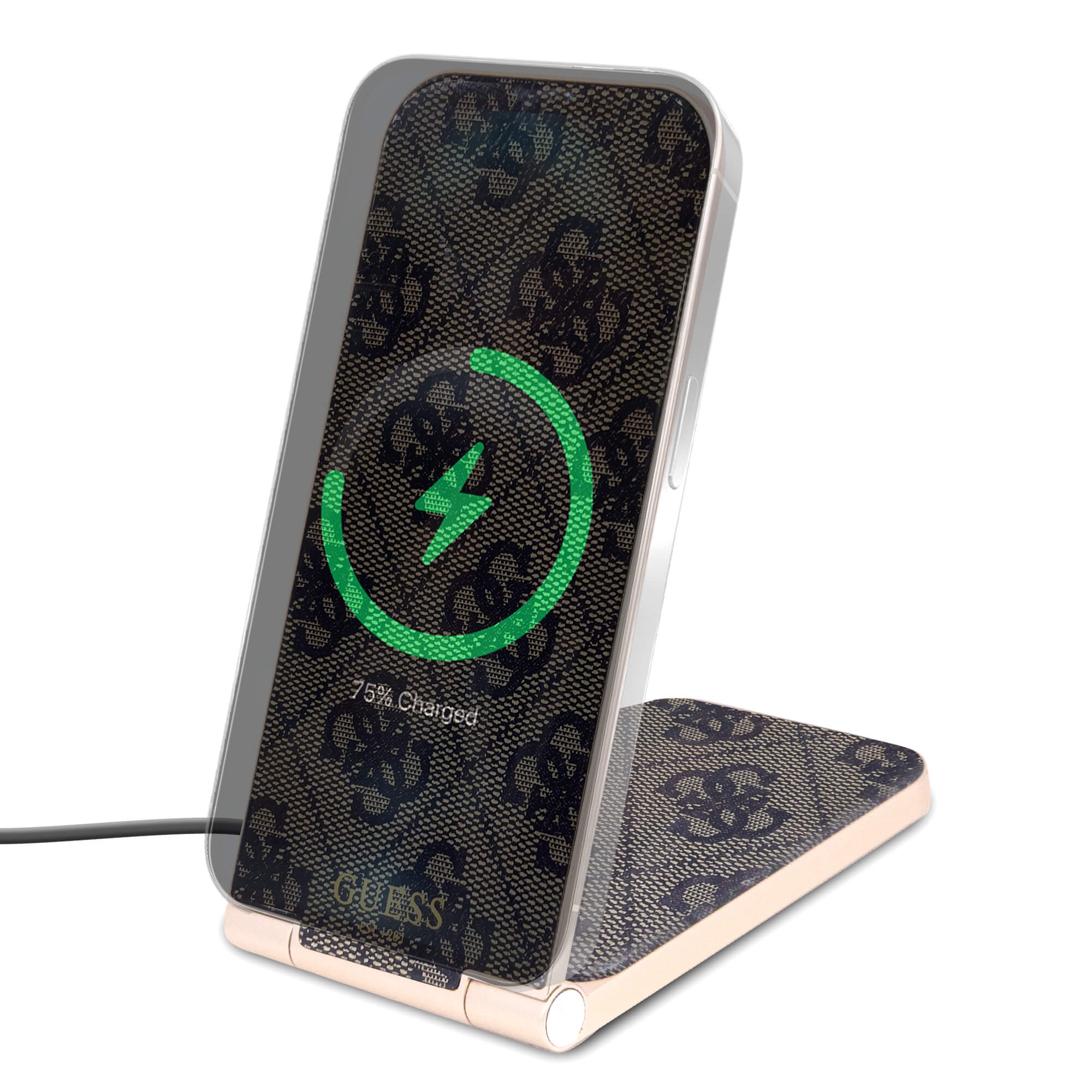 Guess MagSafe Pattern 2in1 15W Πτυσσόμενος Ασύρματος Φορτιστής MagSafe - Brown