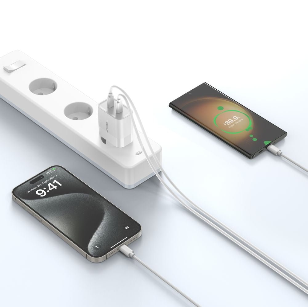 Tech - Protect C20W PD20W Οικιακός Φορτιστής Γρήγορης Φόρτισης με 2 Θύρες Type - C και Καλώδιο Type - C to Lightning - White