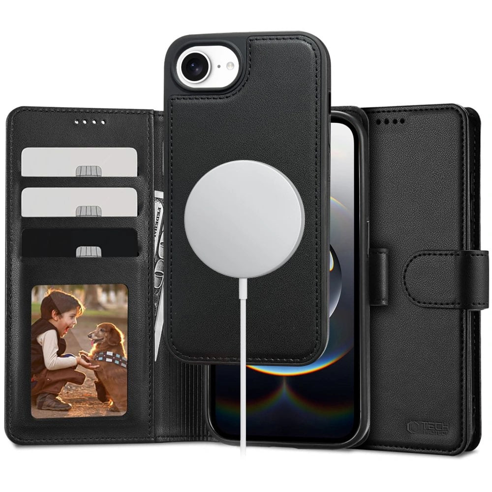 Tech-Protect iPhone 16e Θήκη Πορτοφόλι Stand από Δερματίνη με Αποσπώμενη θήκη MagSafe - Black