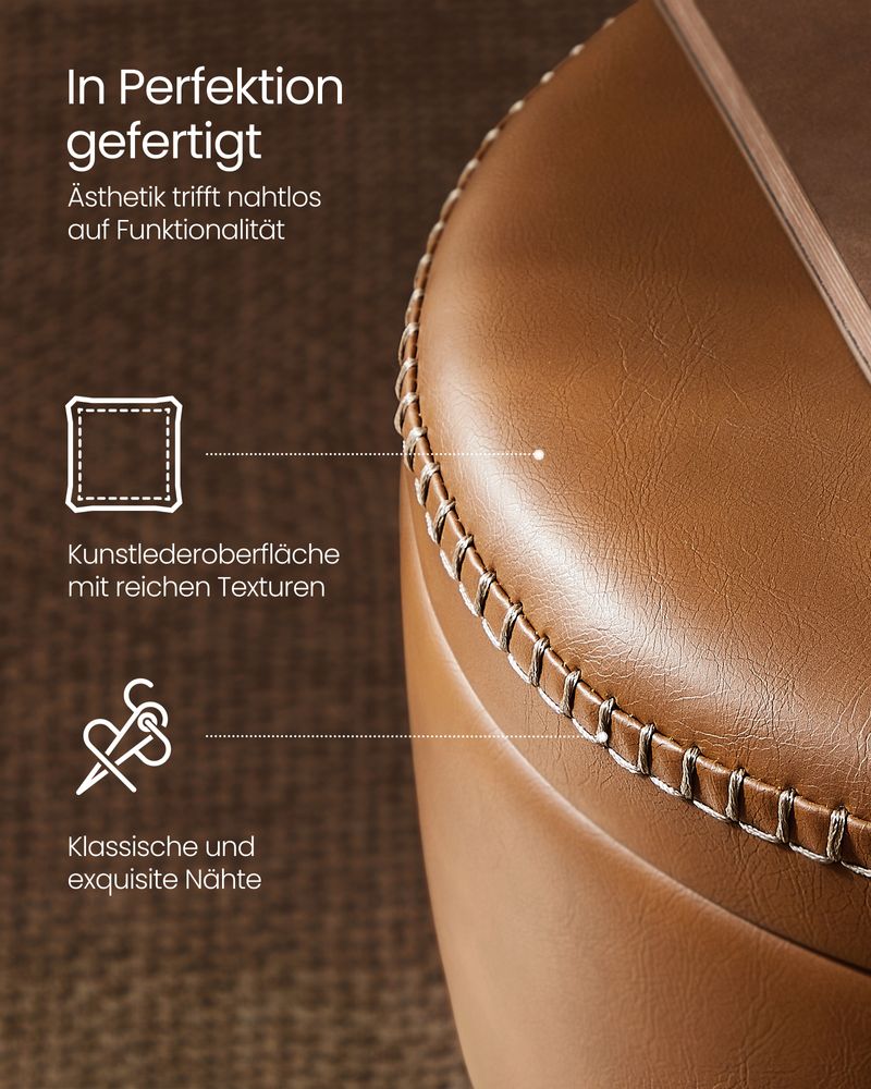 Vasagle EKHO Σκαμπό με Αποθηκευτικό Χώρο από Συνθετικό δέρμα και Ατσάλινα Πόδια - 38.2 x 44.4 cm - Caramel Brown - LOM005K01