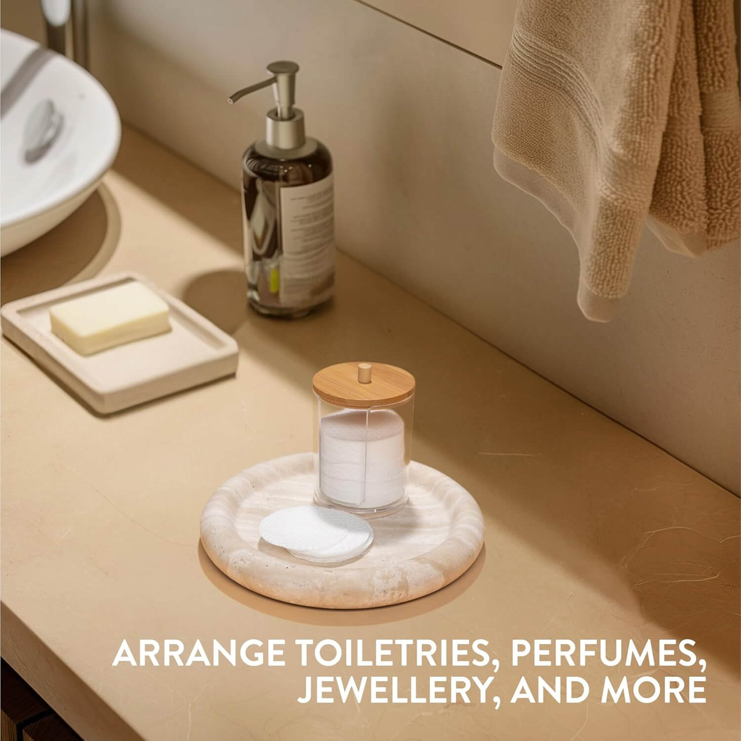 Navaris Στρόγγυλος Διακοσμητικός Δίσκος από Φυσική Πέτρα Τραβερτίνη - 20 x 2,5 cm - Beige Natural