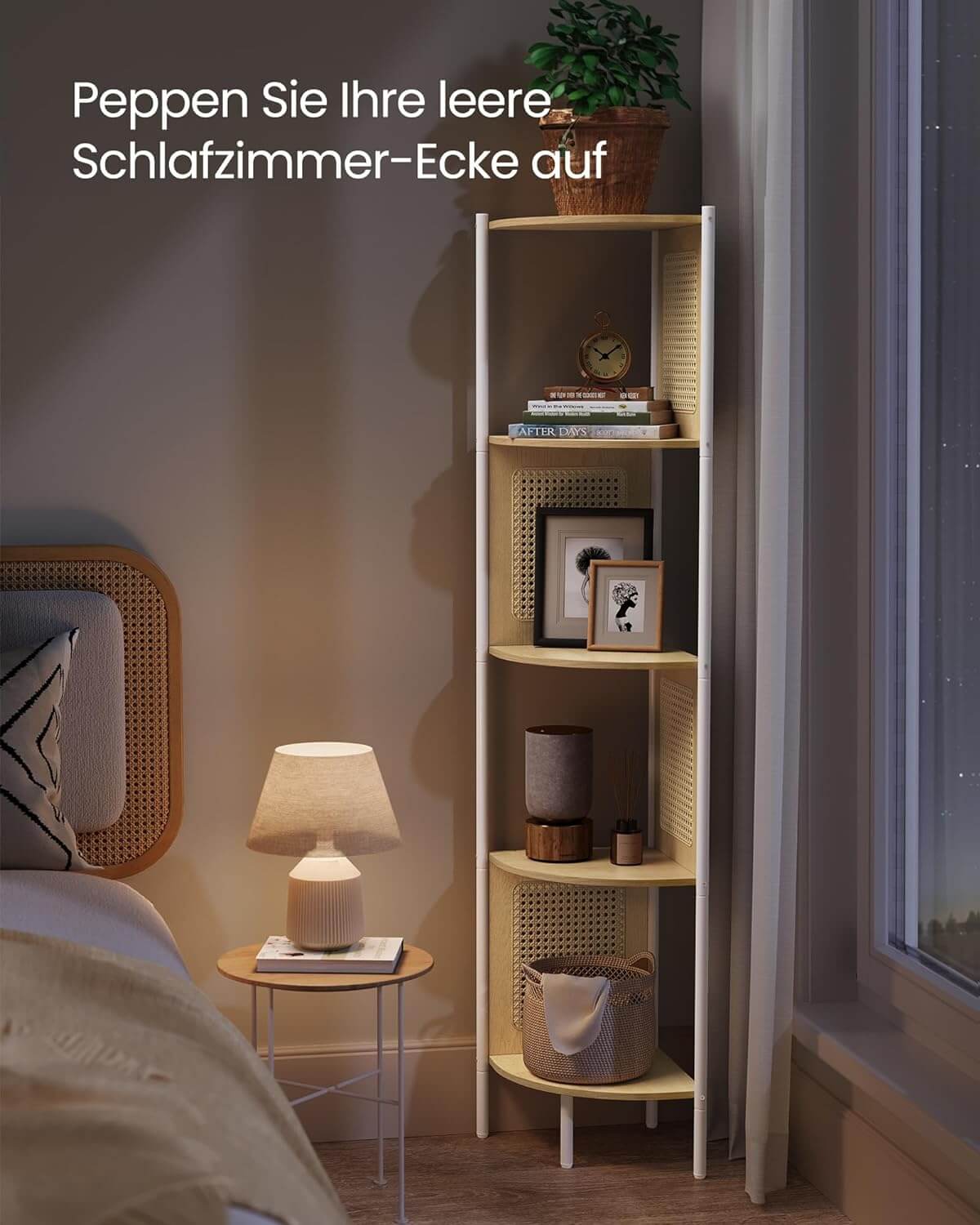 Vasagle Γωνιακή Ραφιέρα 5 Ραφιών με Πλαϊνά Πάνελ από Συνθετικό Rattan και Μεταλλικό Σκελετό - 31.9 x 31.9 x 156.4 cm - Oak Beige - LLS588Y57