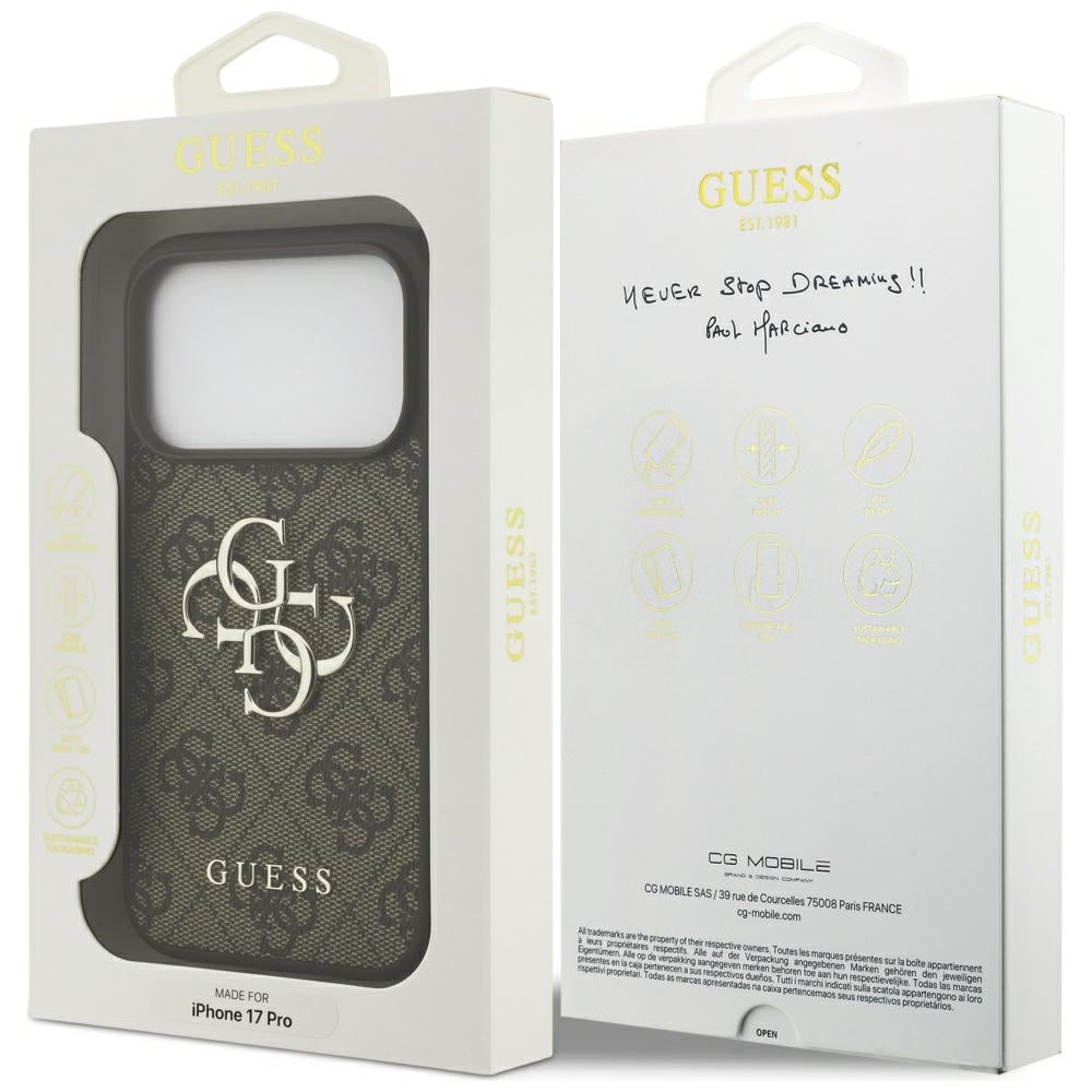 Guess iPhone 17 Pro - 4G Big Logo - Σκληρή Θήκη με Πλαίσιο Σιλικόνης και Επένδυση Συνθετικού Δέρματος - Brown - GUHCP17L4GMGBR
