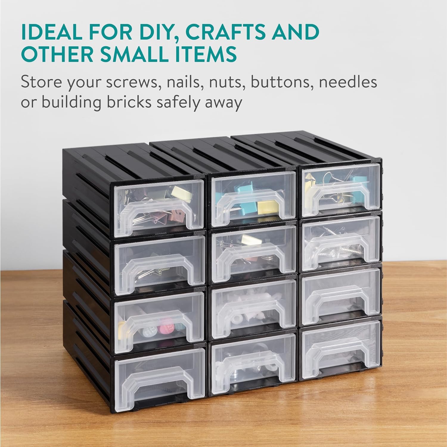 Navaris Σετ με 12 Συρτάρια Οργάνωσης - 15 x 8.6 x 4.9 cm - Black - 61952.02